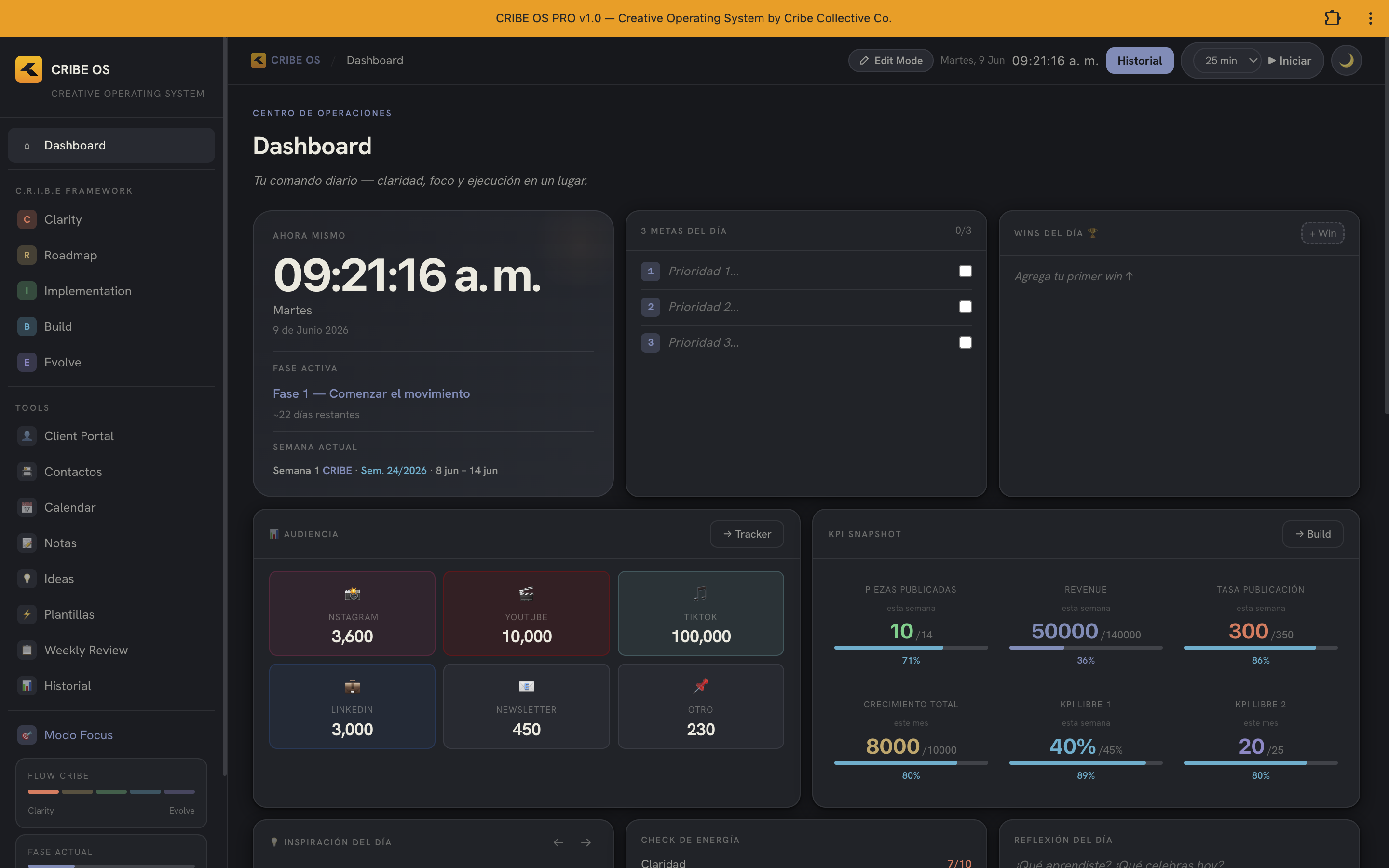 CRIBE OS — Dashboard